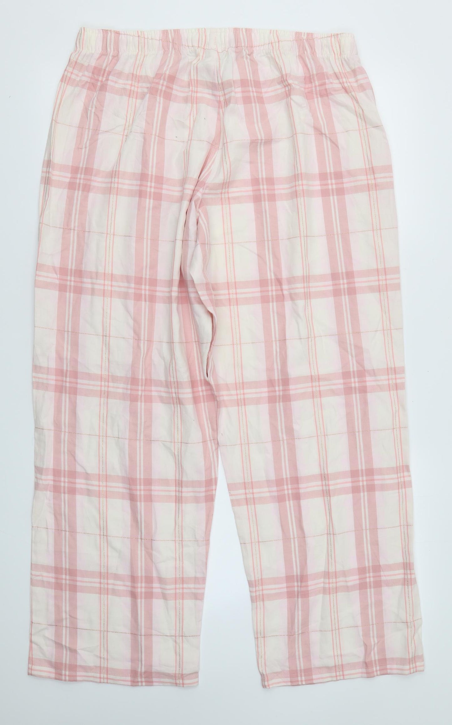 F&F Womens Pink Check Cotton Top Pyjama Pants Size 16