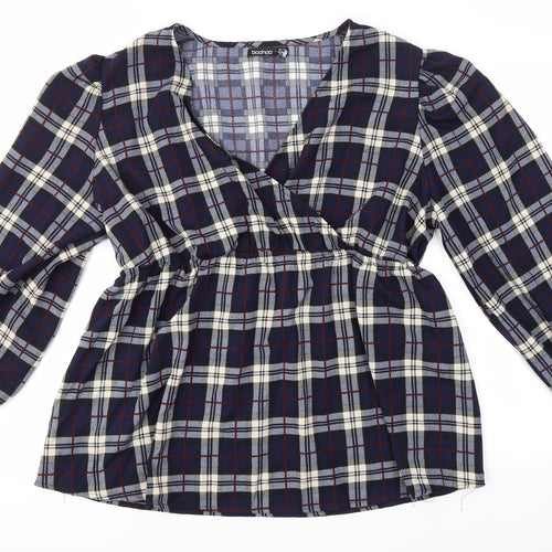 Boohoo Womens Multicoloured Check Polyester Basic Blouse Size 14 V-Neck