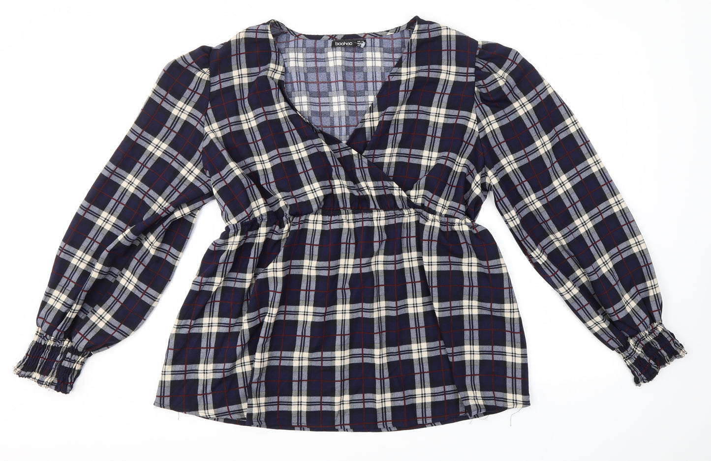 Boohoo Womens Multicoloured Check Polyester Basic Blouse Size 14 V-Neck