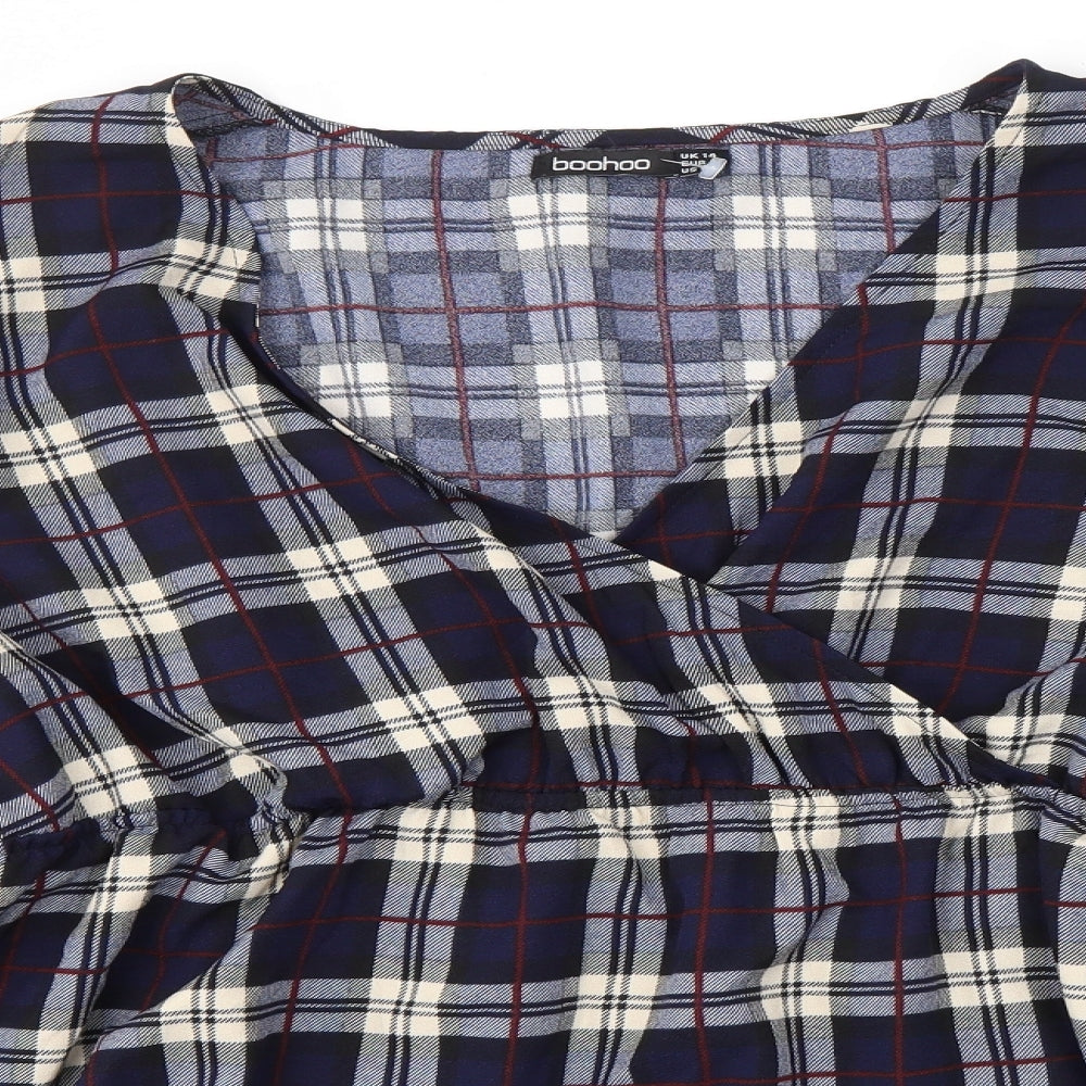 Boohoo Womens Multicoloured Check Polyester Basic Blouse Size 14 V-Neck
