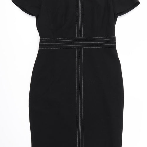 M&S Womens Black  Polyester Pencil Dress  Size 10 Round Neck