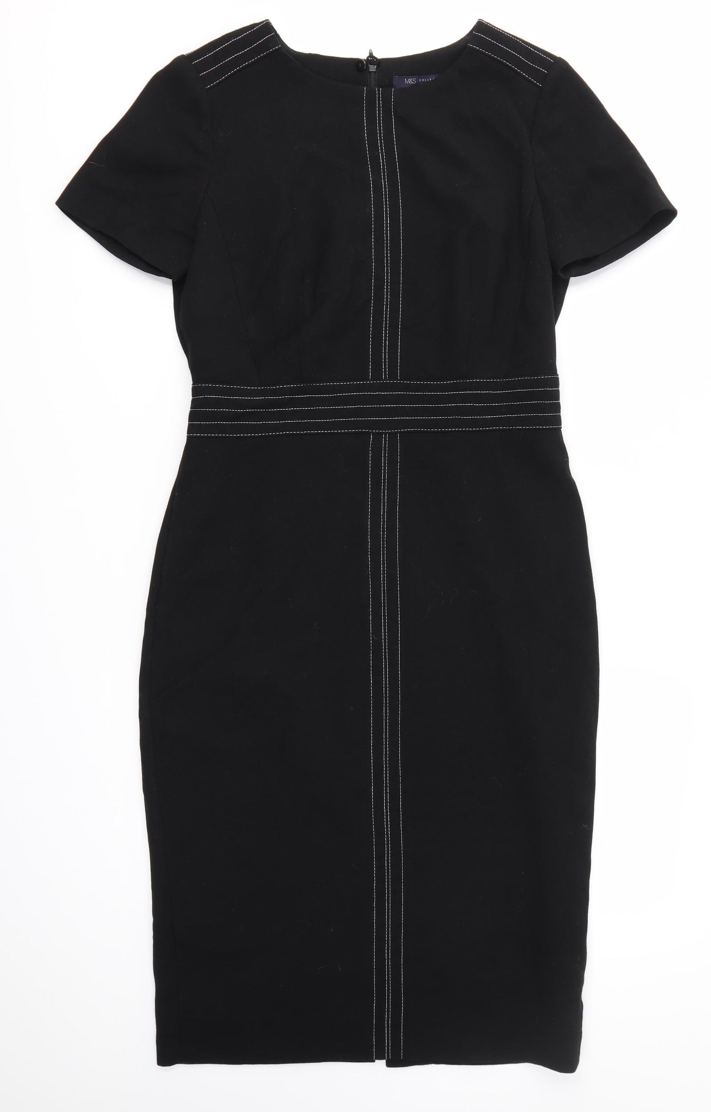 M&S Womens Black  Polyester Pencil Dress  Size 10 Round Neck