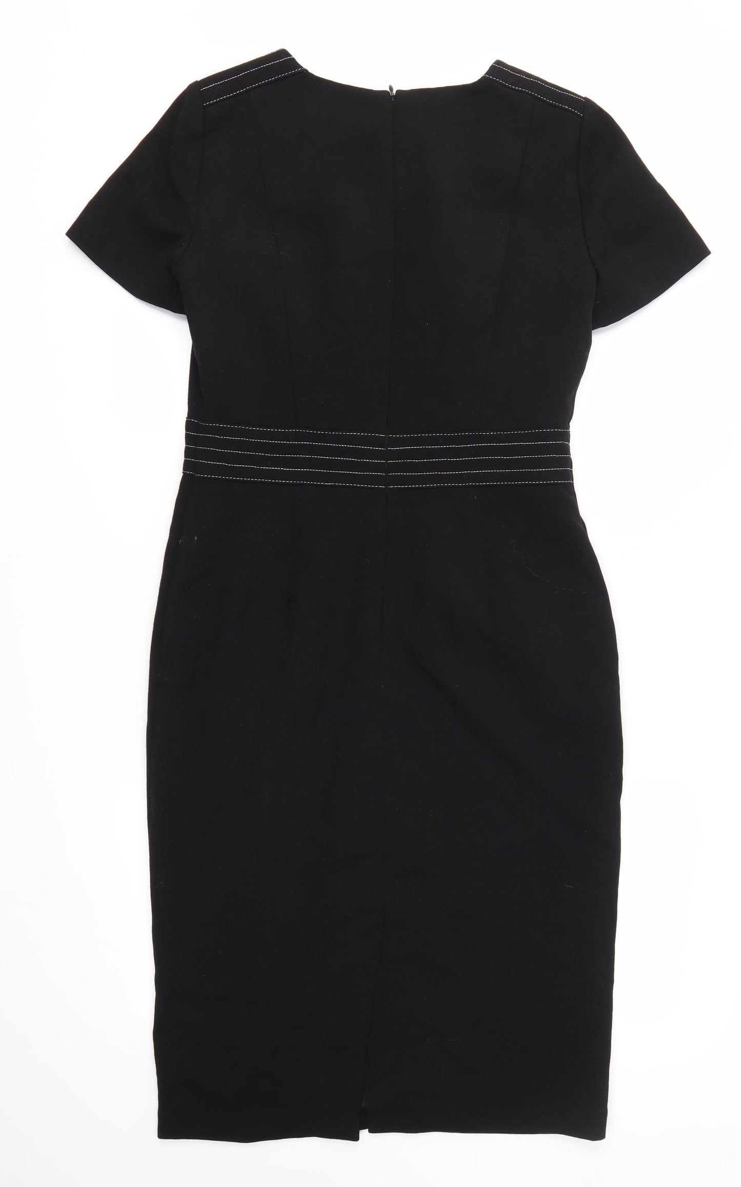 M&S Womens Black  Polyester Pencil Dress  Size 10 Round Neck