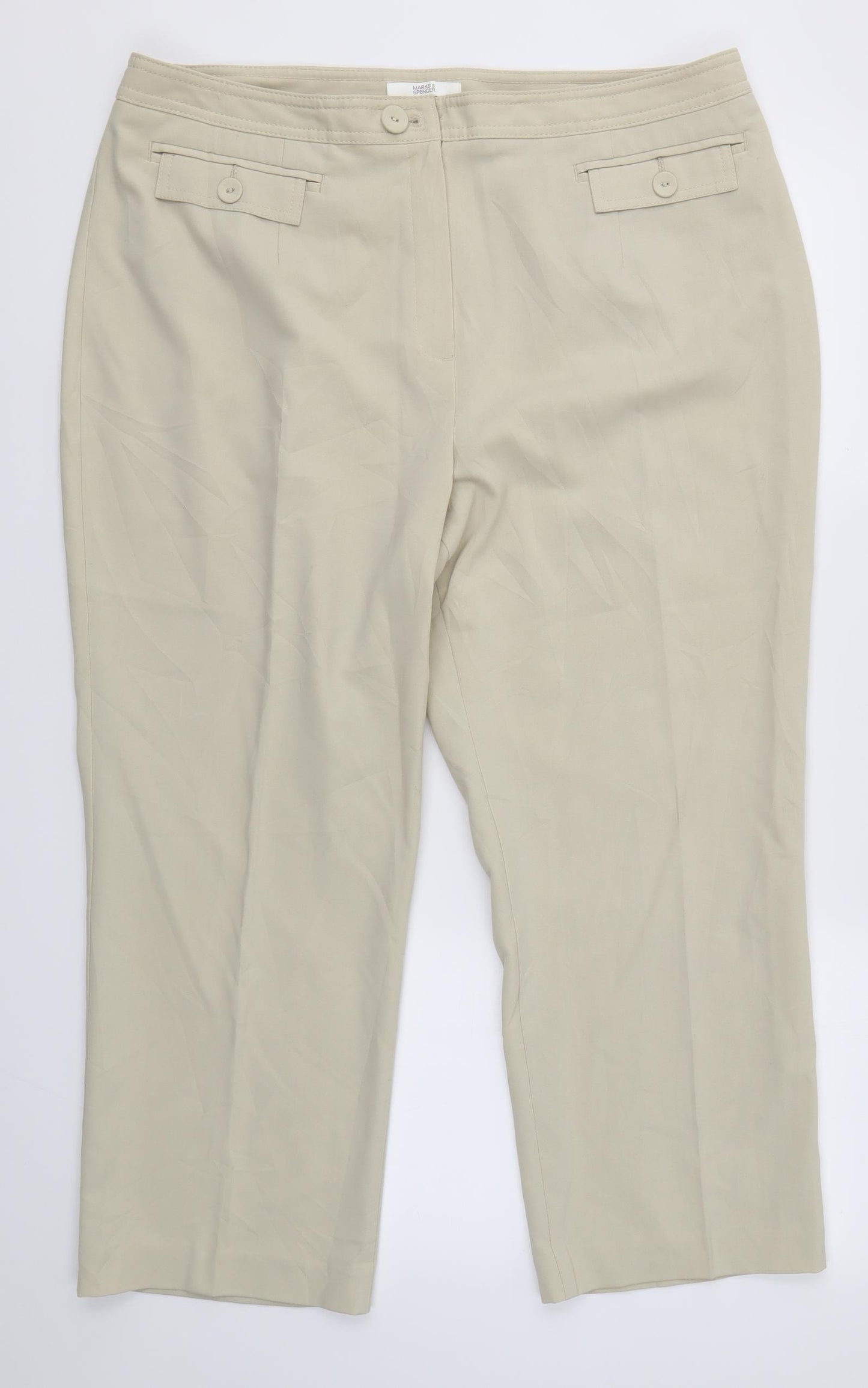 M&S Womens Beige  Polyester Dress Pants Trousers Size 18 L24 in Regular