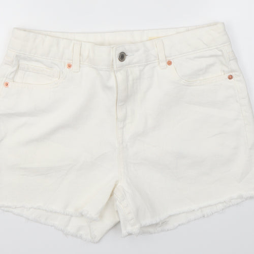 M&S Womens White  Cotton Boyfriend Shorts Size 10  Regular