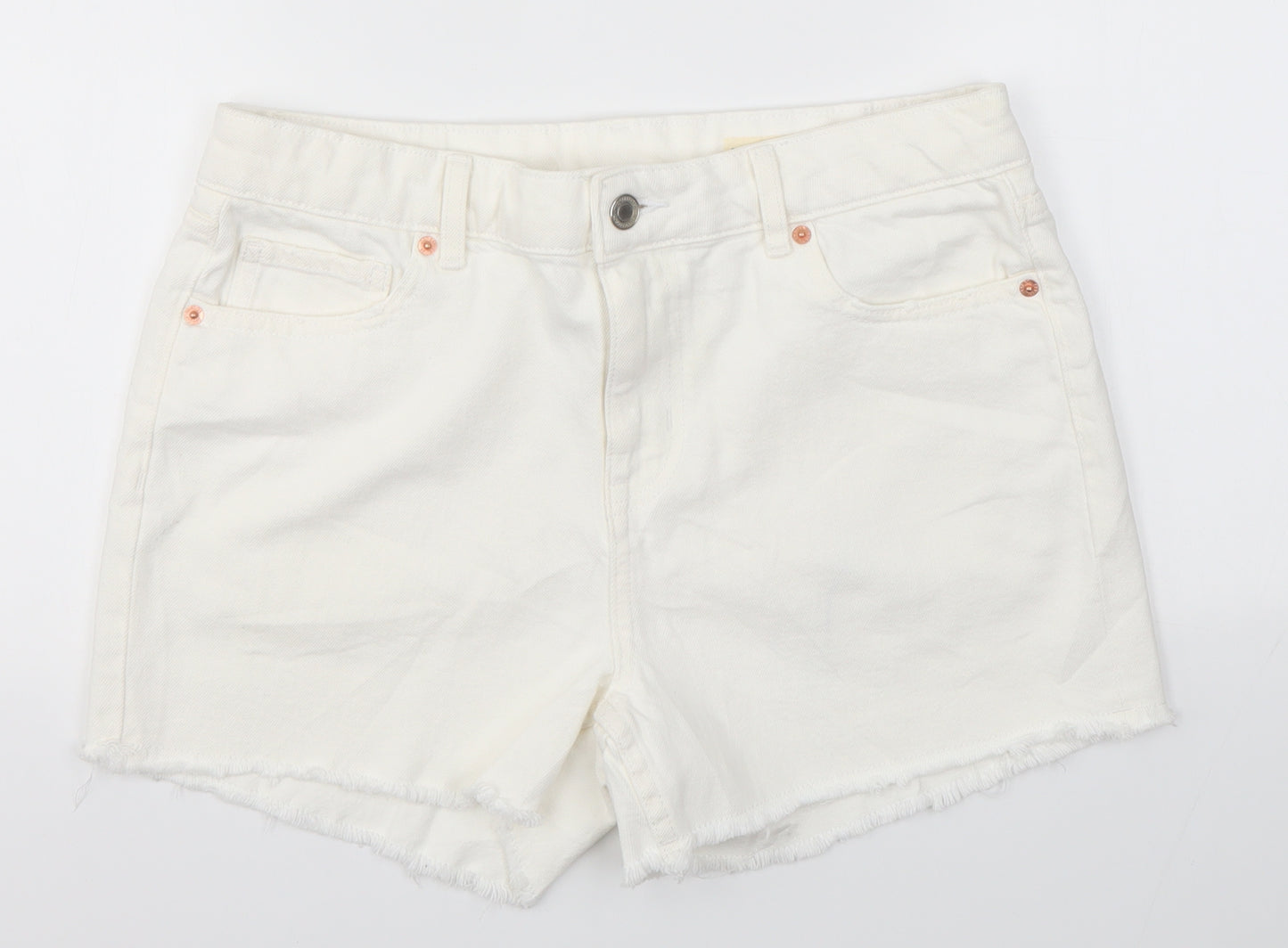 M&S Womens White  Cotton Boyfriend Shorts Size 10  Regular