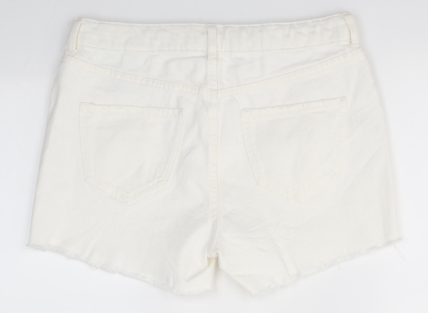 M&S Womens White  Cotton Boyfriend Shorts Size 10  Regular