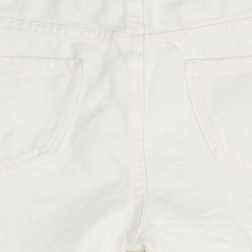 M&S Womens White  Cotton Boyfriend Shorts Size 10  Regular