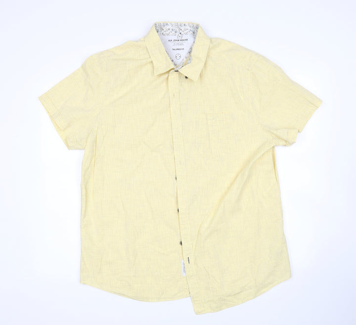 John  Rocha Womens Yellow Geometric Cotton Basic Button-Up Size XL Collared