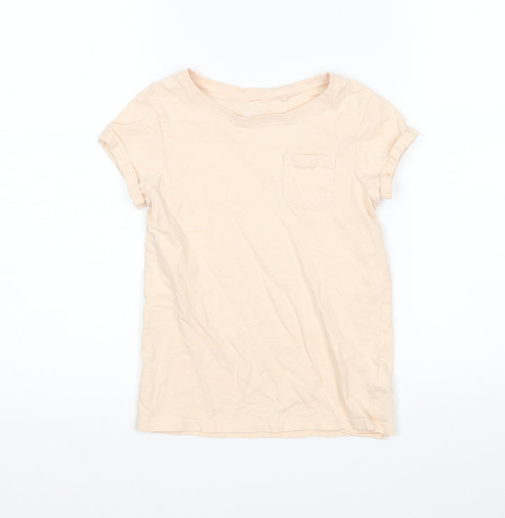 NEXT Girls Beige Cotton Basic T-Shirt Size 8 Years Round Neck