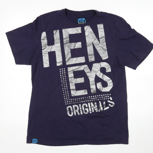 Henleys Mens Blue  Cotton  T-Shirt Size L Round Neck