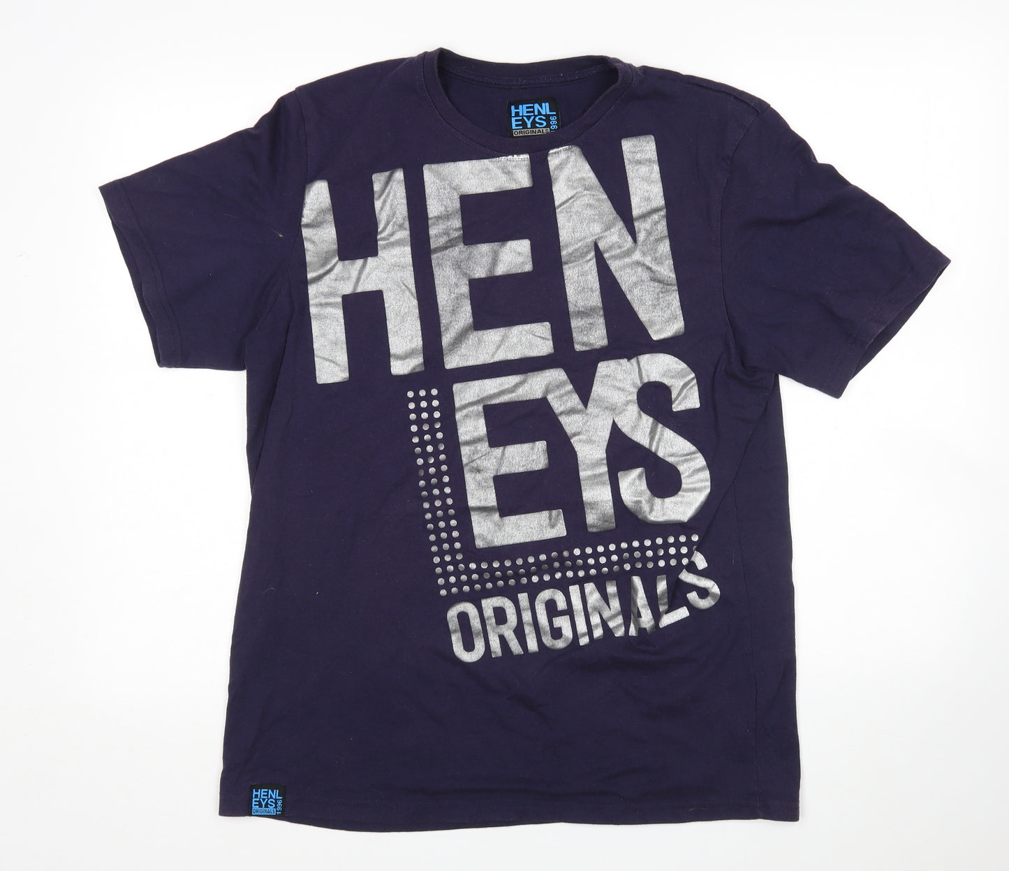 Henleys Mens Blue  Cotton  T-Shirt Size L Round Neck