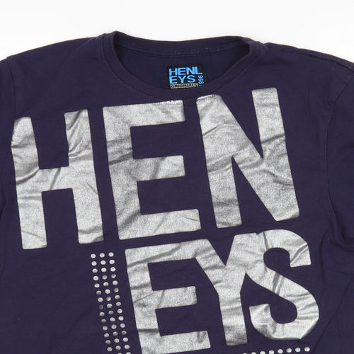 Henleys Mens Blue  Cotton  T-Shirt Size L Round Neck