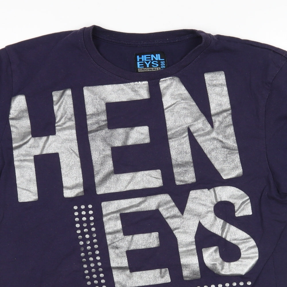 Henleys Mens Blue  Cotton  T-Shirt Size L Round Neck