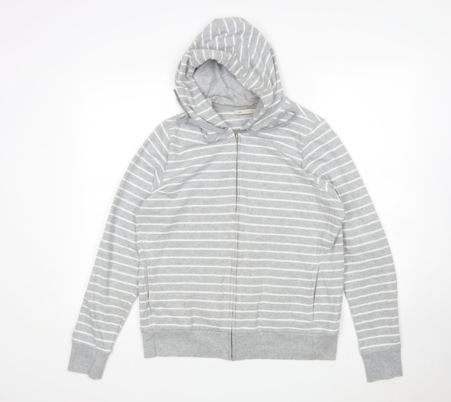 M&S Womens Multicoloured Striped Cotton Full Zip Hoodie Size 16