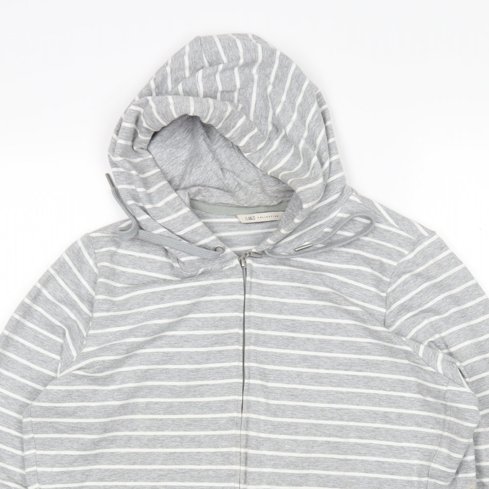 M&S Womens Multicoloured Striped Cotton Full Zip Hoodie Size 16