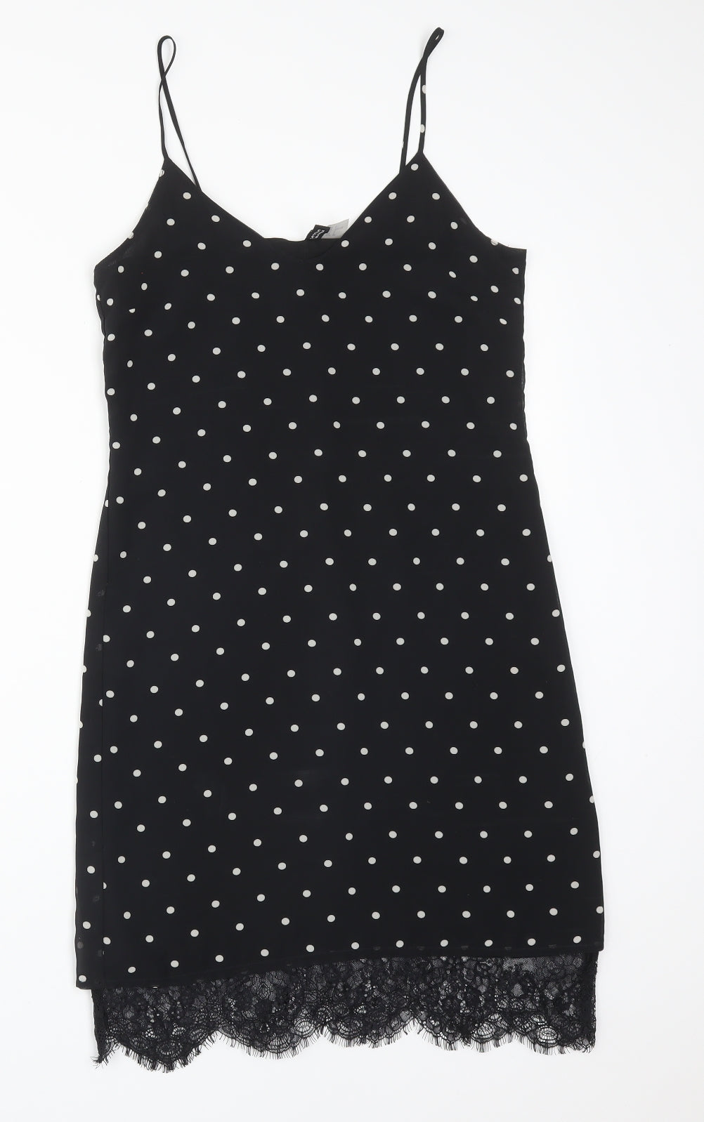 H&M Womens Black Polka Dot Polyester Pencil Dress  Size 4 V-Neck