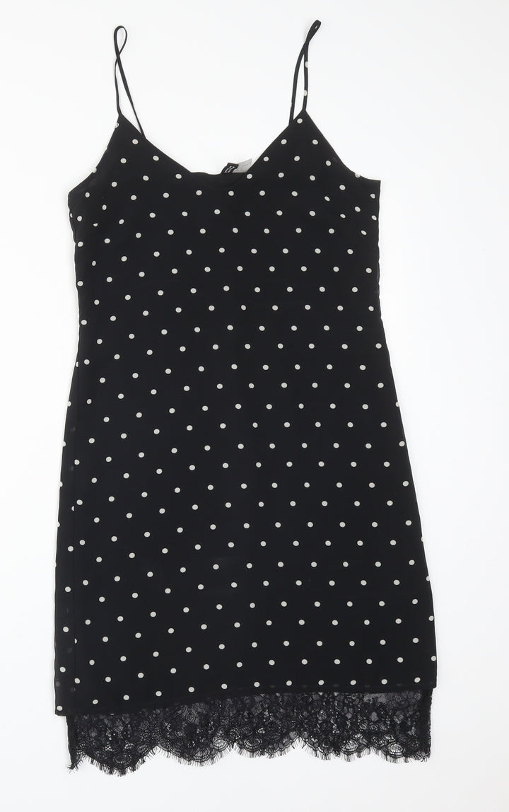 H&M Womens Black Polka Dot Polyester Pencil Dress  Size 4 V-Neck