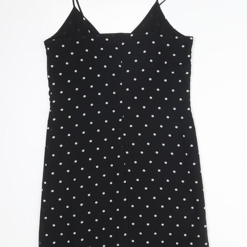 H&M Womens Black Polka Dot Polyester Pencil Dress  Size 4 V-Neck