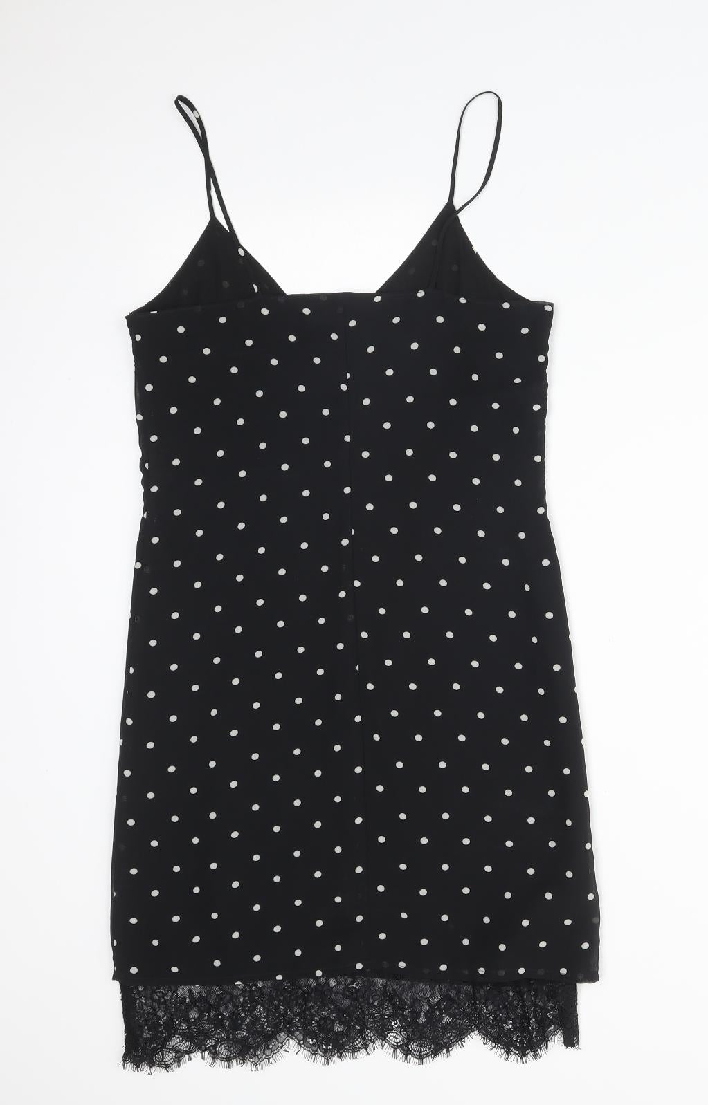 H&M Womens Black Polka Dot Polyester Pencil Dress  Size 4 V-Neck
