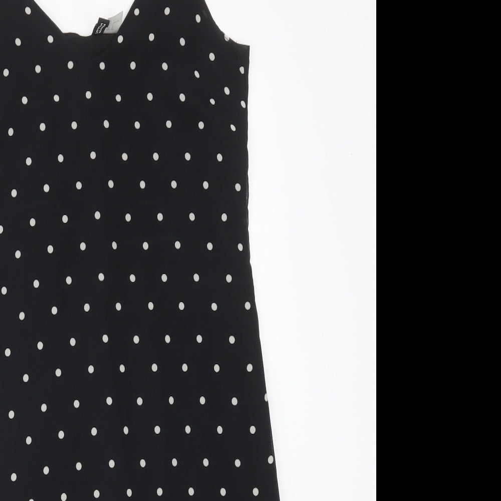 H&M Womens Black Polka Dot Polyester Pencil Dress  Size 4 V-Neck