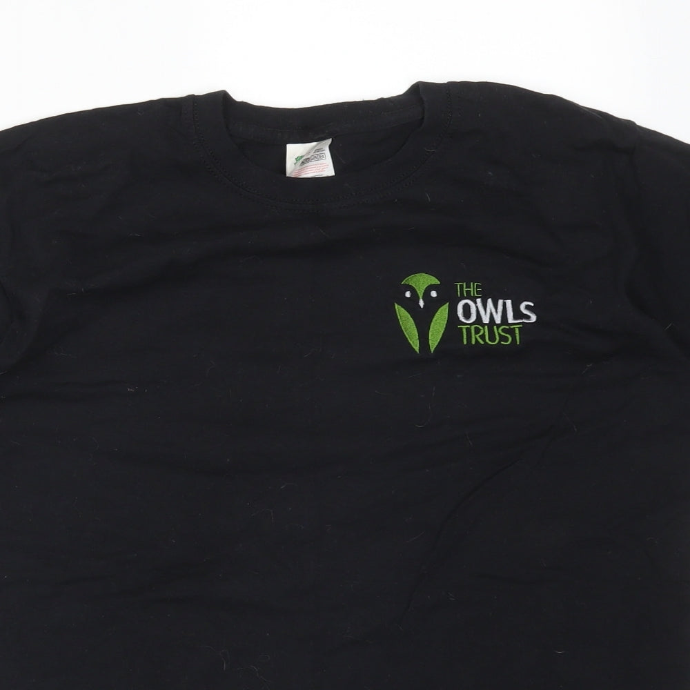 Fruit of the Loom Womens Black  Cotton Basic T-Shirt Size S Round Neck - THE OWL TRUST