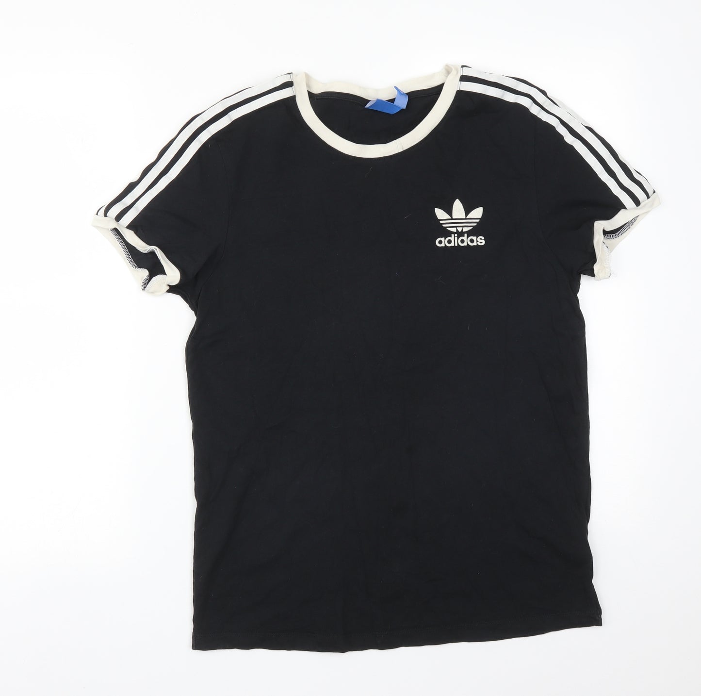 adidas Womens Black Striped Cotton Basic T-Shirt Size 6 Round Neck