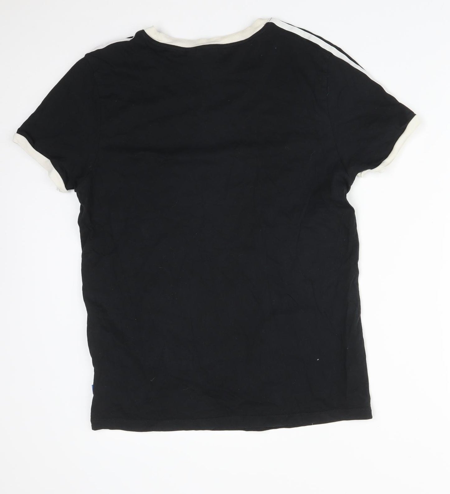 adidas Womens Black Striped Cotton Basic T-Shirt Size 6 Round Neck
