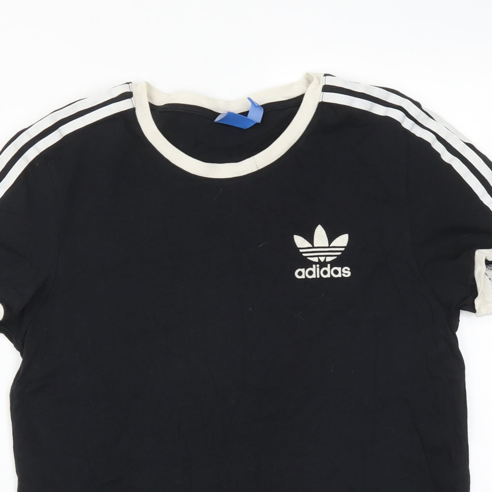 adidas Womens Black Striped Cotton Basic T-Shirt Size 6 Round Neck