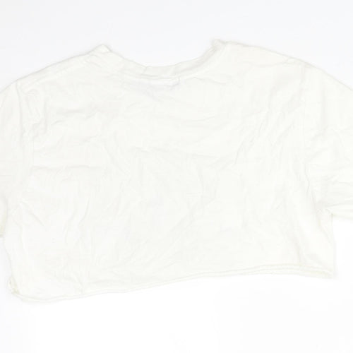 PRETTYLITTLETHING Womens White   Cropped T-Shirt Size M Round Neck - DESERT VALLEY