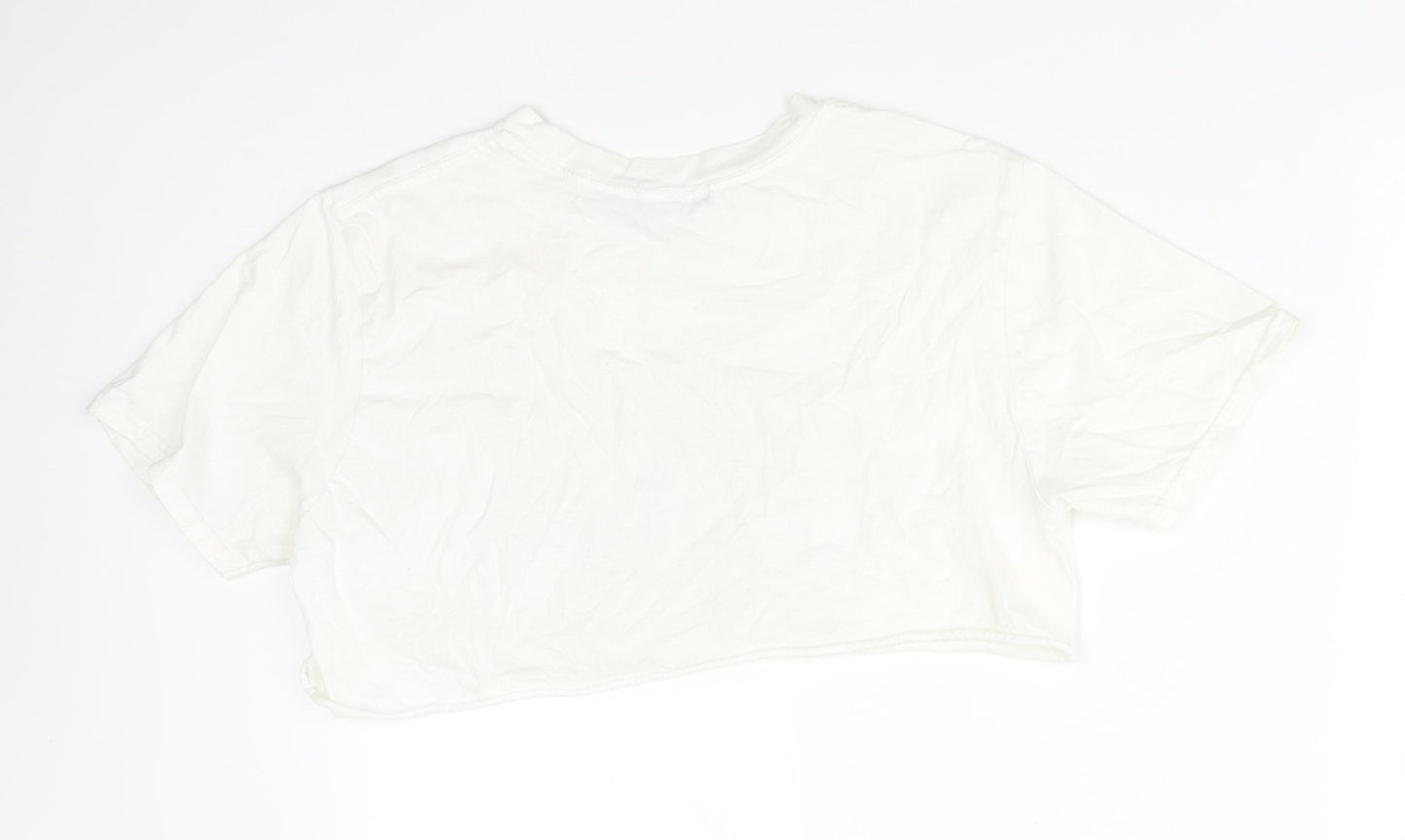 PRETTYLITTLETHING Womens White   Cropped T-Shirt Size M Round Neck - DESERT VALLEY