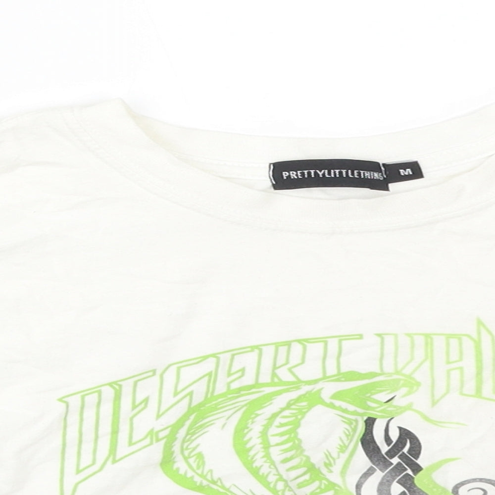 PRETTYLITTLETHING Womens White   Cropped T-Shirt Size M Round Neck - DESERT VALLEY