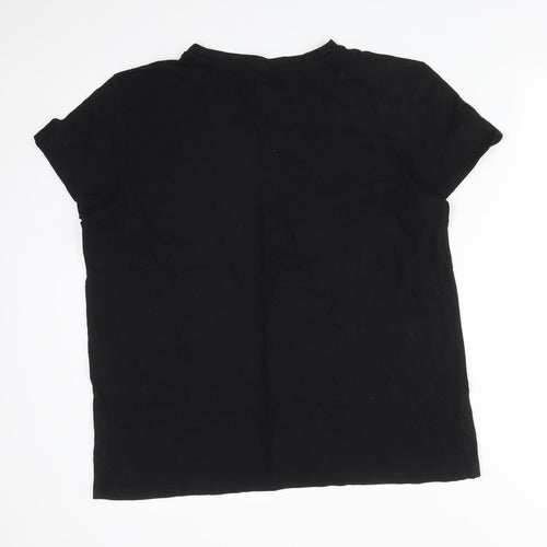 Primark Womens Black  Cotton Basic T-Shirt Size L Round Neck - FLOWERS FRAME