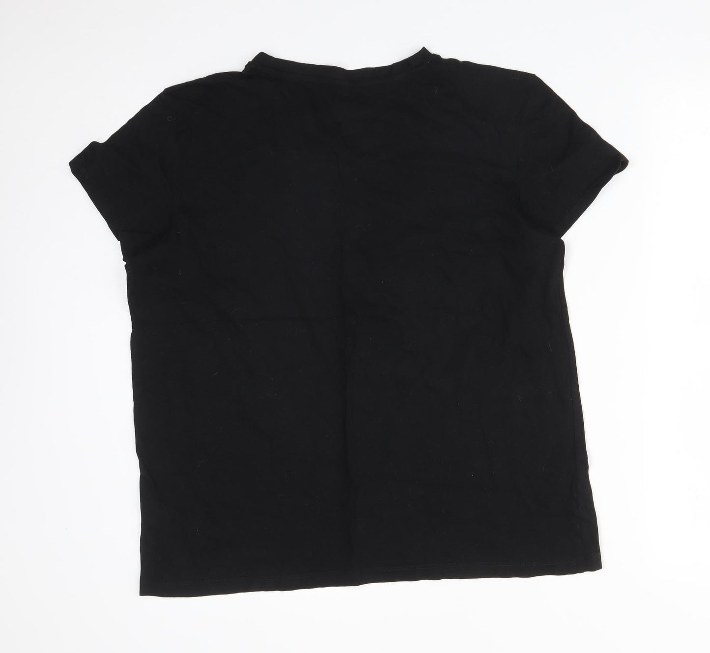 Primark Womens Black  Cotton Basic T-Shirt Size L Round Neck - FLOWERS FRAME