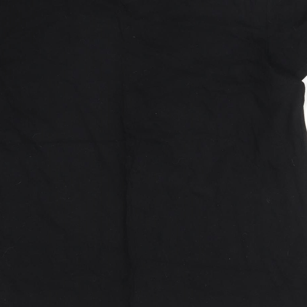 Primark Womens Black  Cotton Basic T-Shirt Size L Round Neck - FLOWERS FRAME