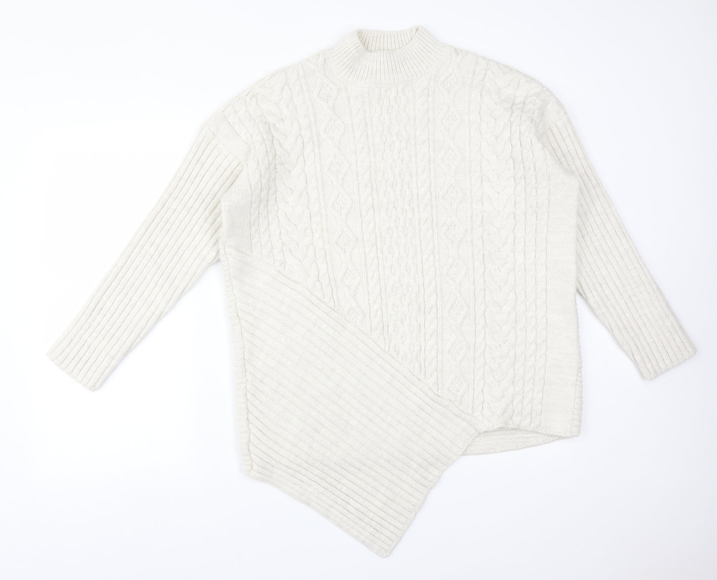 River Island Womens White High Neck Striped Acrylic Pullover Jumper Size 16
