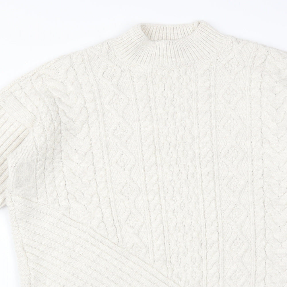 River Island Womens White High Neck Striped Acrylic Pullover Jumper Size 16