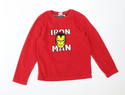 Front view of Primark boys’ red solid polyester pyjama top, size 8-9, years - iron man