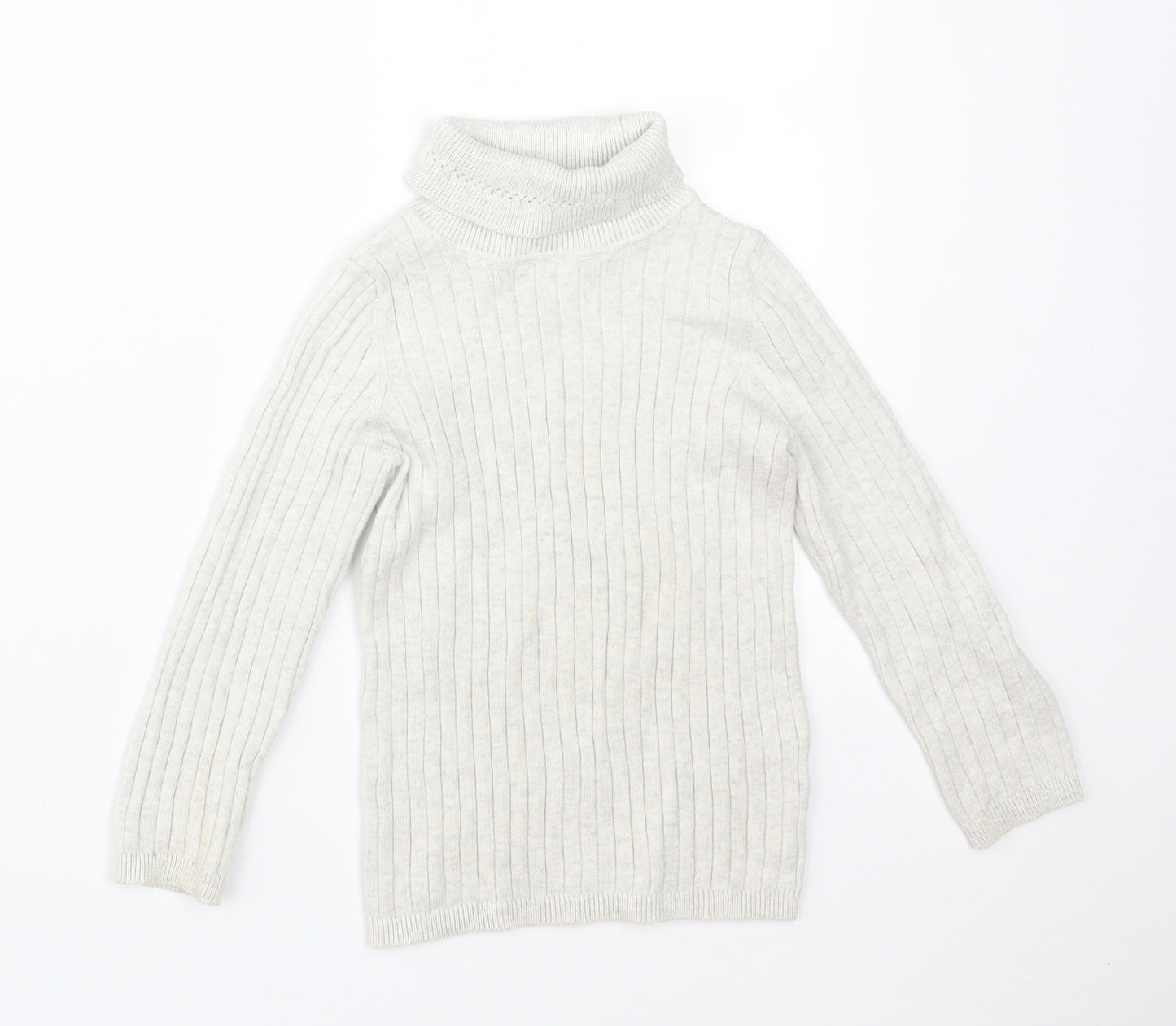 George Girls Grey Striped Cotton Basic T-Shirt Size 5-6 Years Roll Neck
