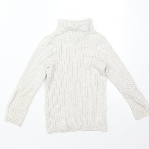 George Girls Grey Striped Cotton Basic T-Shirt Size 5-6 Years Roll Neck