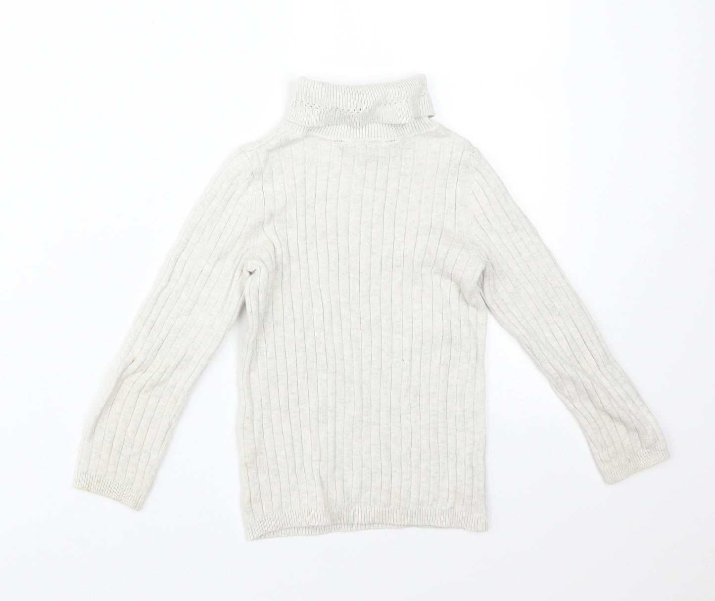George Girls Grey Striped Cotton Basic T-Shirt Size 5-6 Years Roll Neck