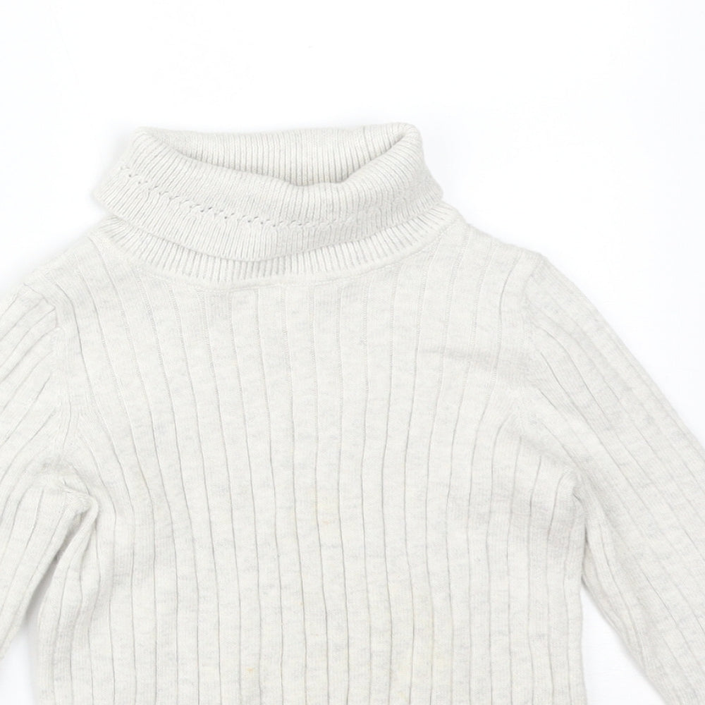 George Girls Grey Striped Cotton Basic T-Shirt Size 5-6 Years Roll Neck