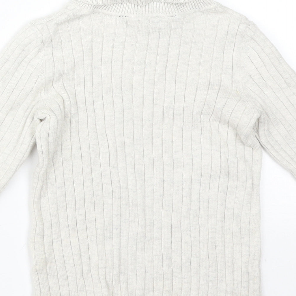 George Girls Grey Striped Cotton Basic T-Shirt Size 5-6 Years Roll Neck