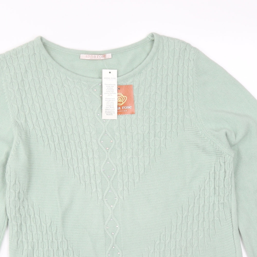 ANNA ROSE Womens Green Geometric Acrylic Basic T-Shirt Size L Round Neck