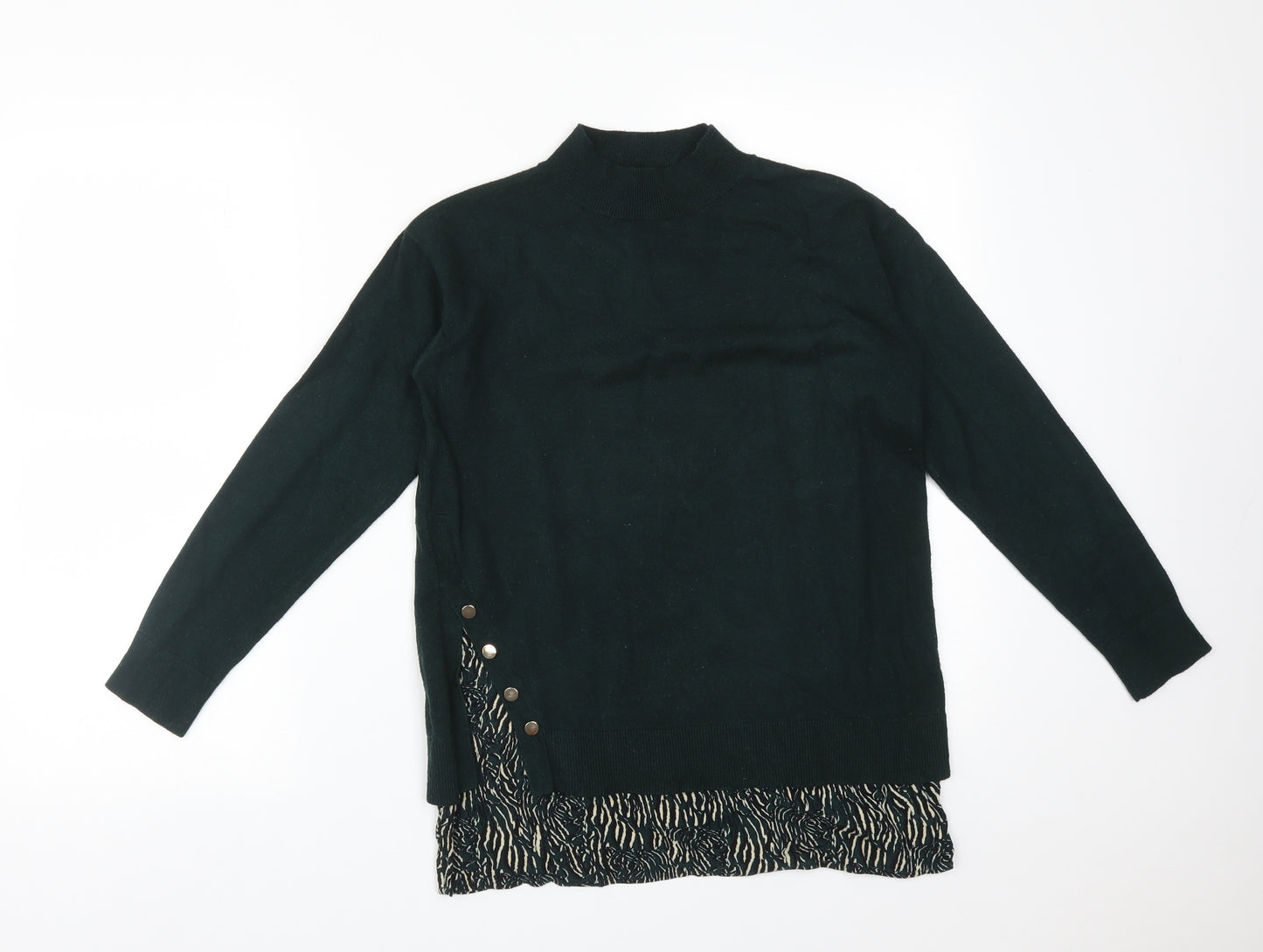 Monsoon Womens Green Animal Print Viscose Basic T-Shirt Size S Mock Neck