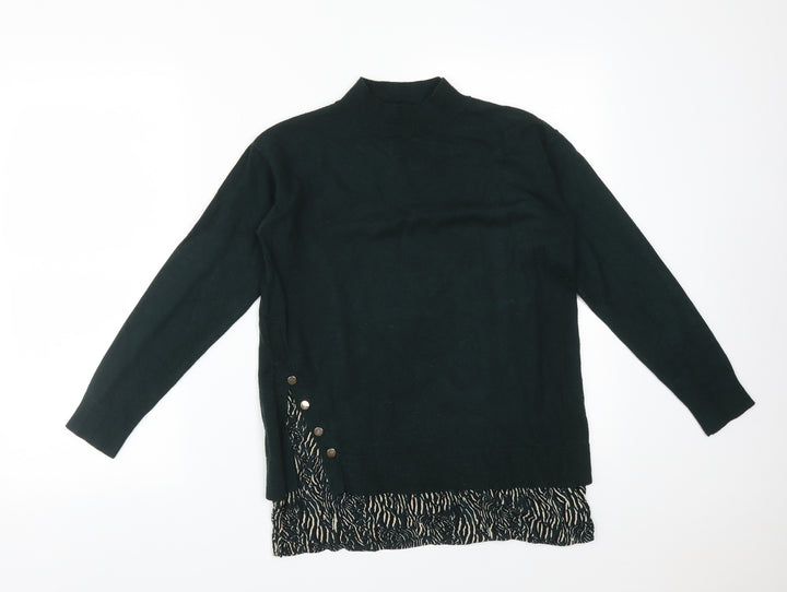 Monsoon Womens Green Animal Print Viscose Basic T-Shirt Size S Mock Neck