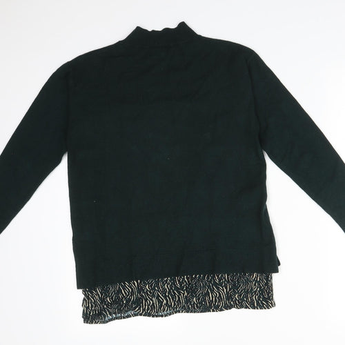 Monsoon Womens Green Animal Print Viscose Basic T-Shirt Size S Mock Neck