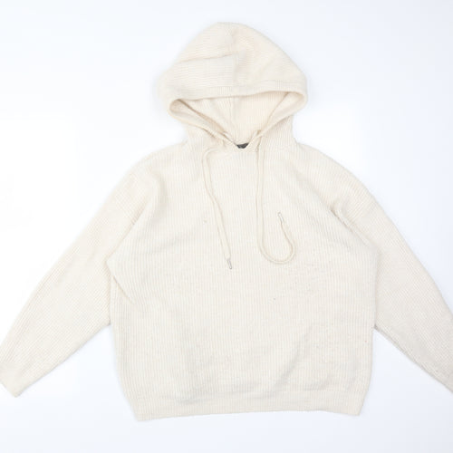Primark Womens Beige Striped Acrylic Pullover Hoodie Size L