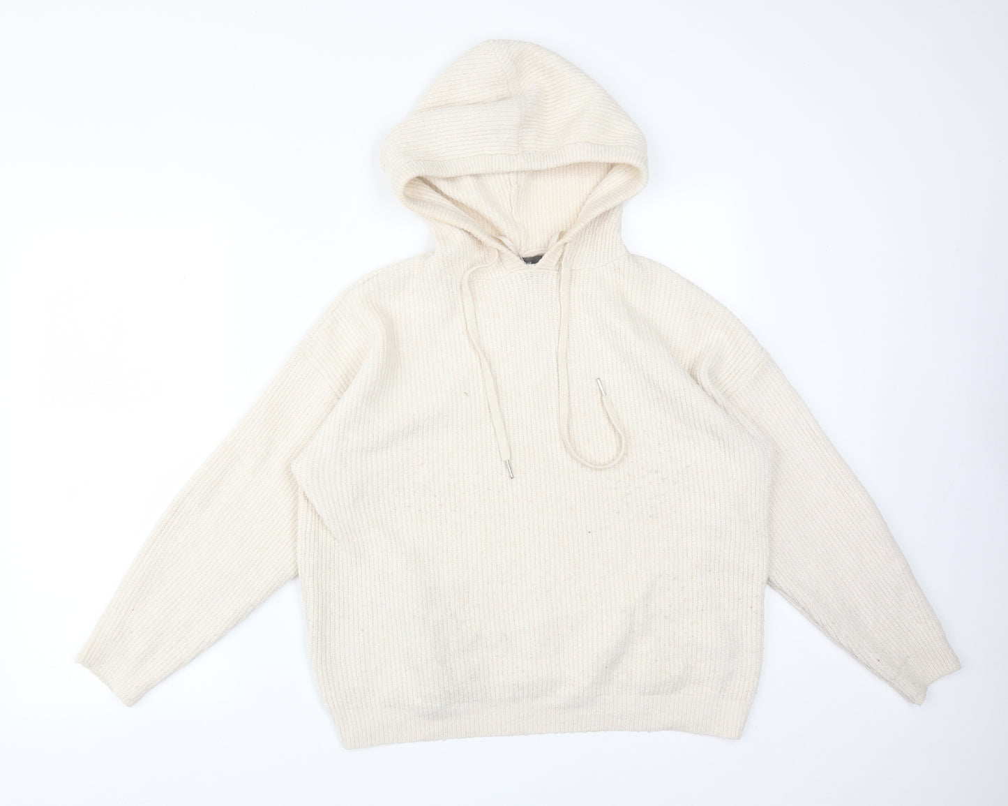 Primark Womens Beige Striped Acrylic Pullover Hoodie Size L