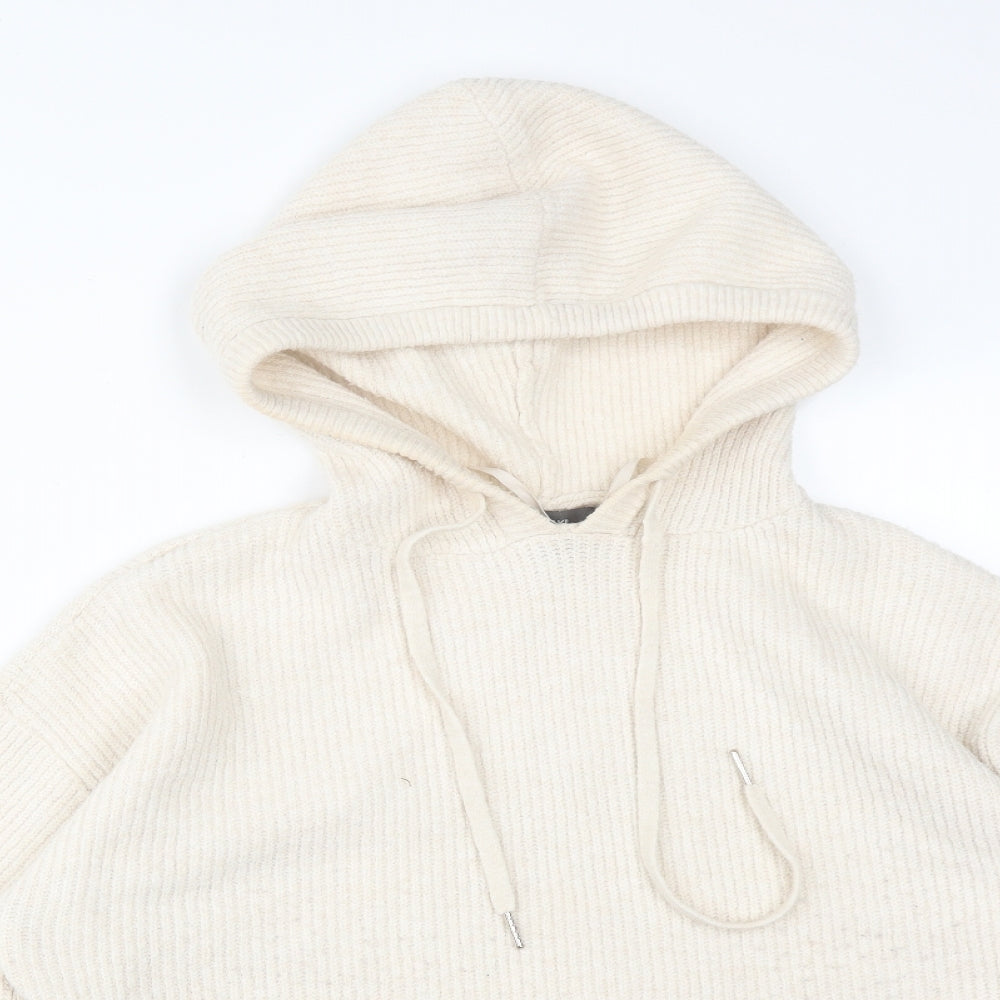 Primark Womens Beige Striped Acrylic Pullover Hoodie Size L